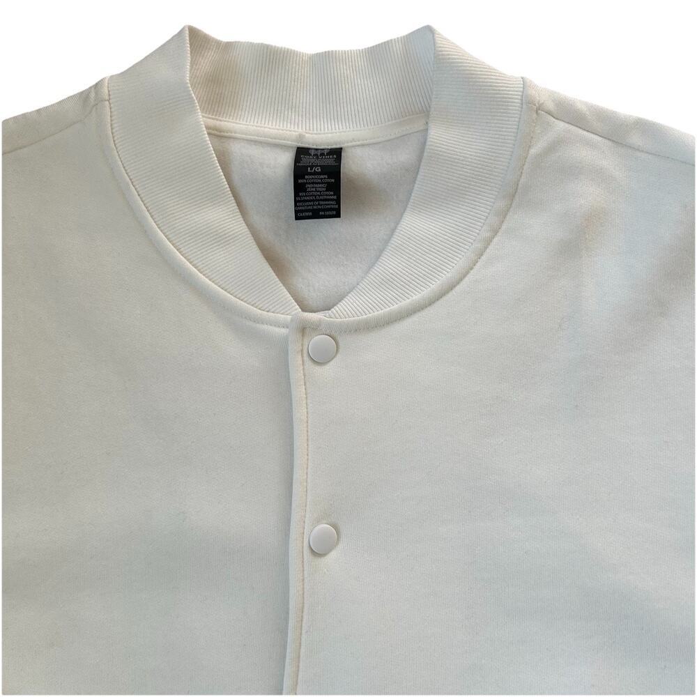 Cory Vines Mens Bomber Jacket Sweatshirt Size Lg Off White Fleece Varsity Style - Picture 5 of 8